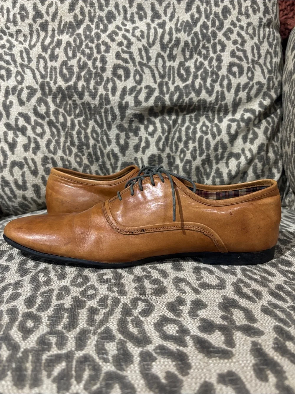 Bed Stu  oxford cognac brown burnished leather distressed casual lace up mens 10